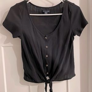 American Eagle Black Button Knotted Crop Top Small